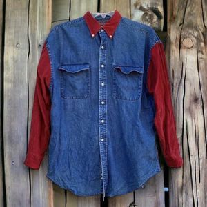 Authentic Mountain Outfitters Shirt Button Up Collared Men Sz L Denim Corduroy